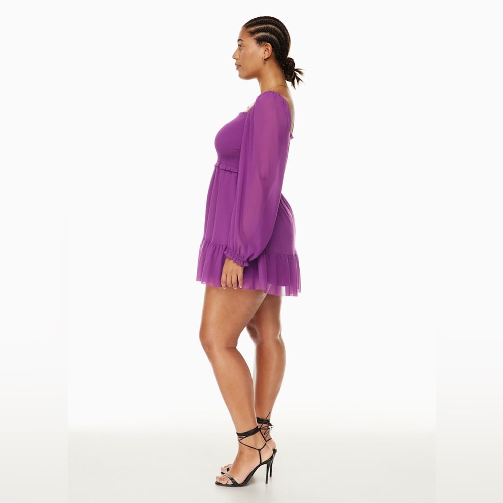 Aritzia Wilfred New Tempest Dress - Wild Berry Purple Tiered Long Sleeve Mini - Picture 6 of 10